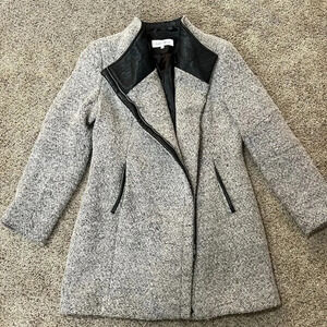 Calvin Klein‎ Womens Pea Coat Jacket Gray Wool Lined Tweed Twill Chic Overcoat M